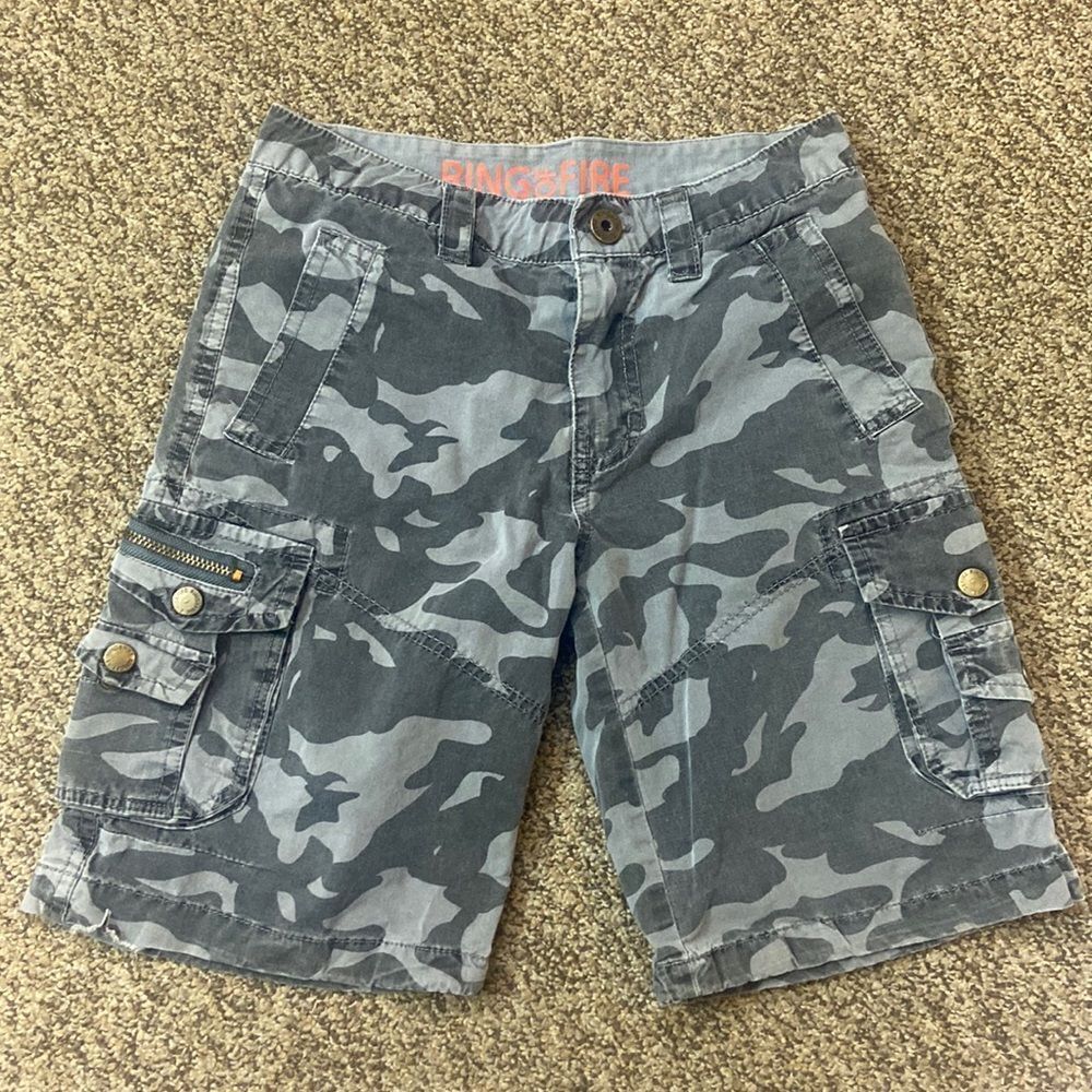 10/$50 Vtg,Ring Of Fire Downtown Los Ángeles 💯 Cotton Camo Cargo Boy Short Sz 10